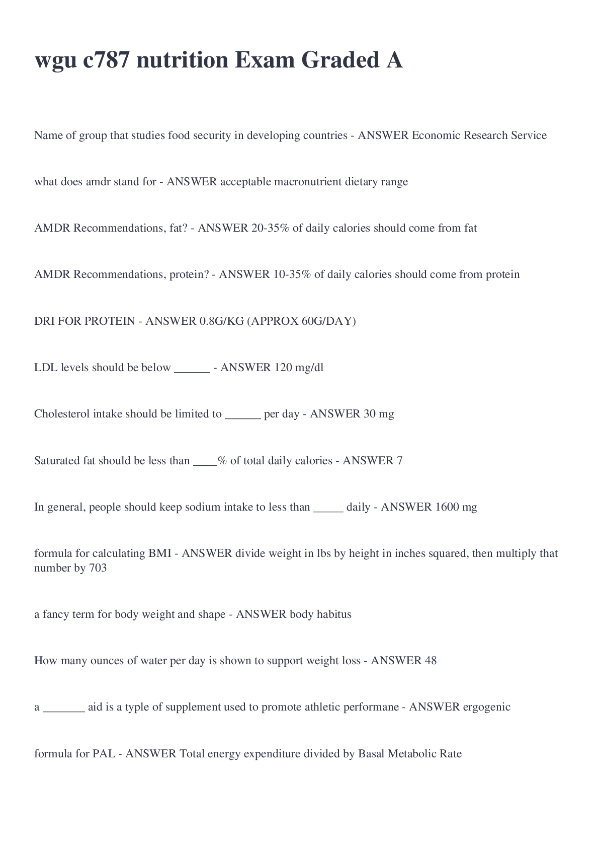 Preview image of wgu c787 nutrition Exam Graded A document